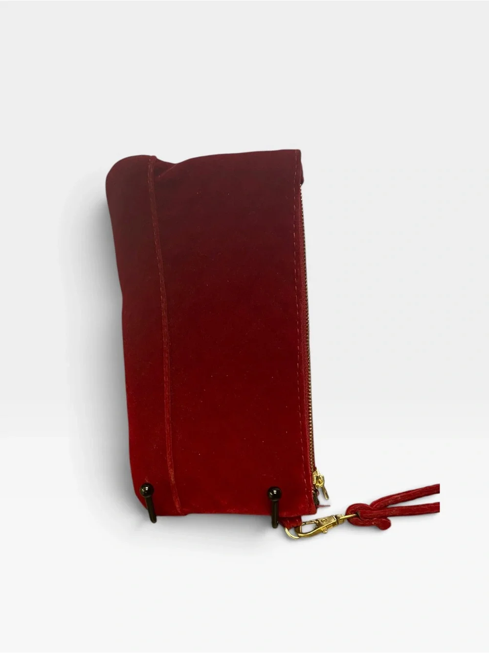 Adrienne Vittadini Red Suede Wristlet Clutch with Gold Hardware